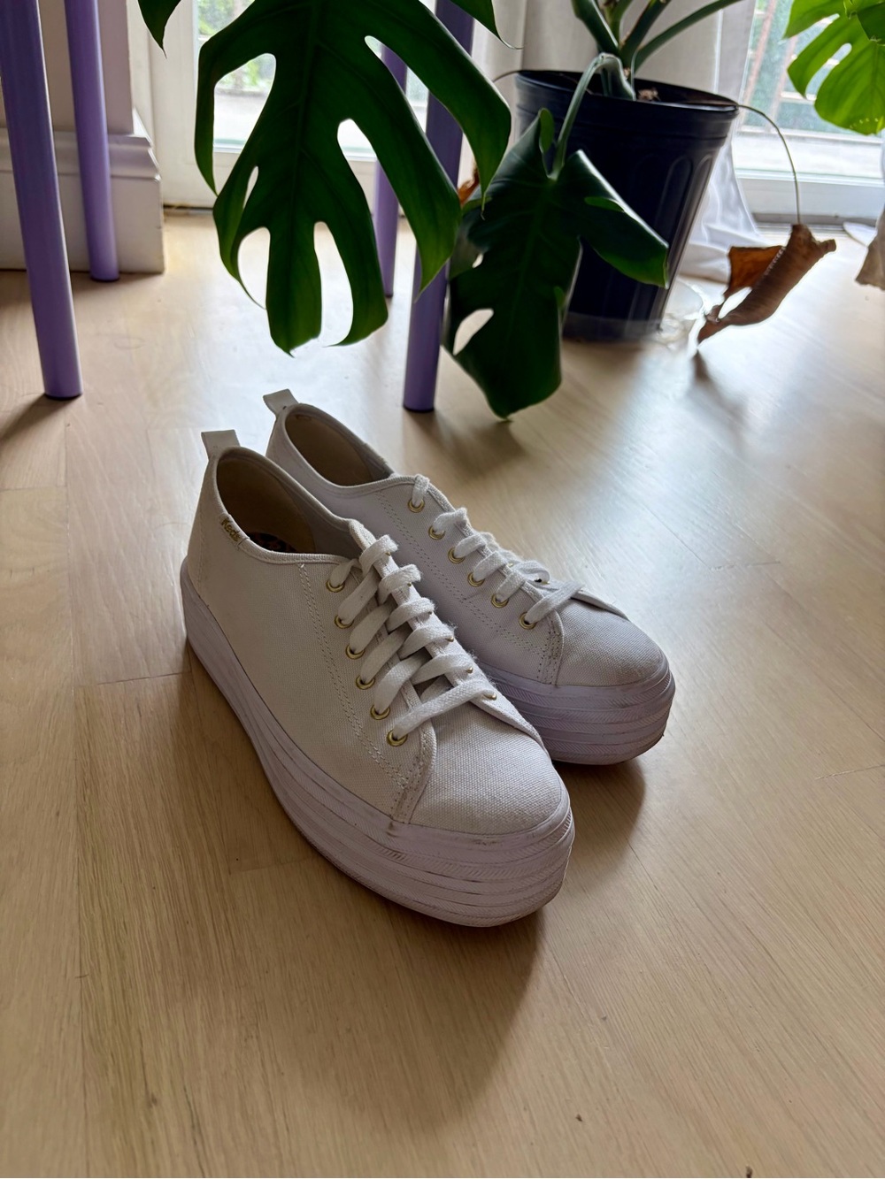 Keds White Platform Canvas Lace-Up Sneakers